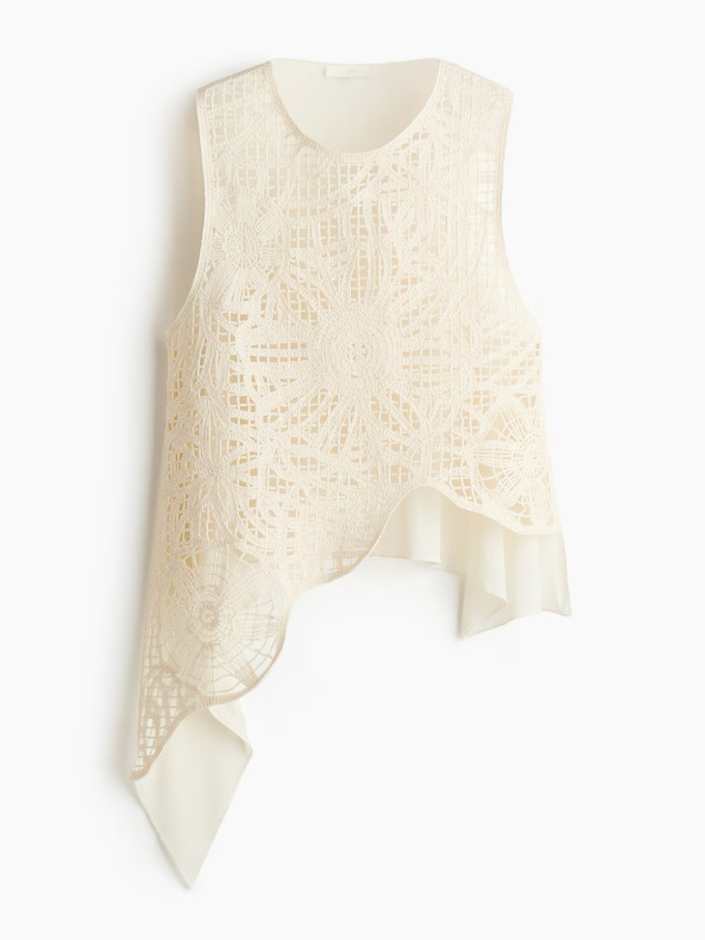 H&M Cream Crochet Lace Asymmetric Shell Top